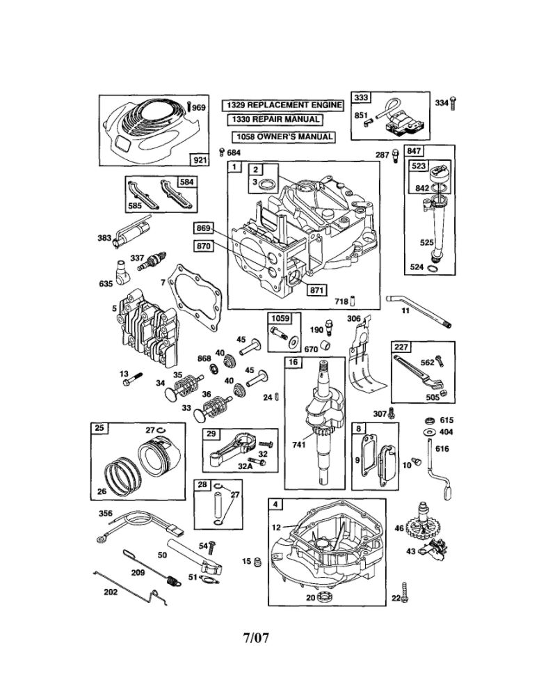 Cylinder/Crankshaft/Sump Diagram and Parts List for 126T02-0709-EA  Briggs and Stratton Engine